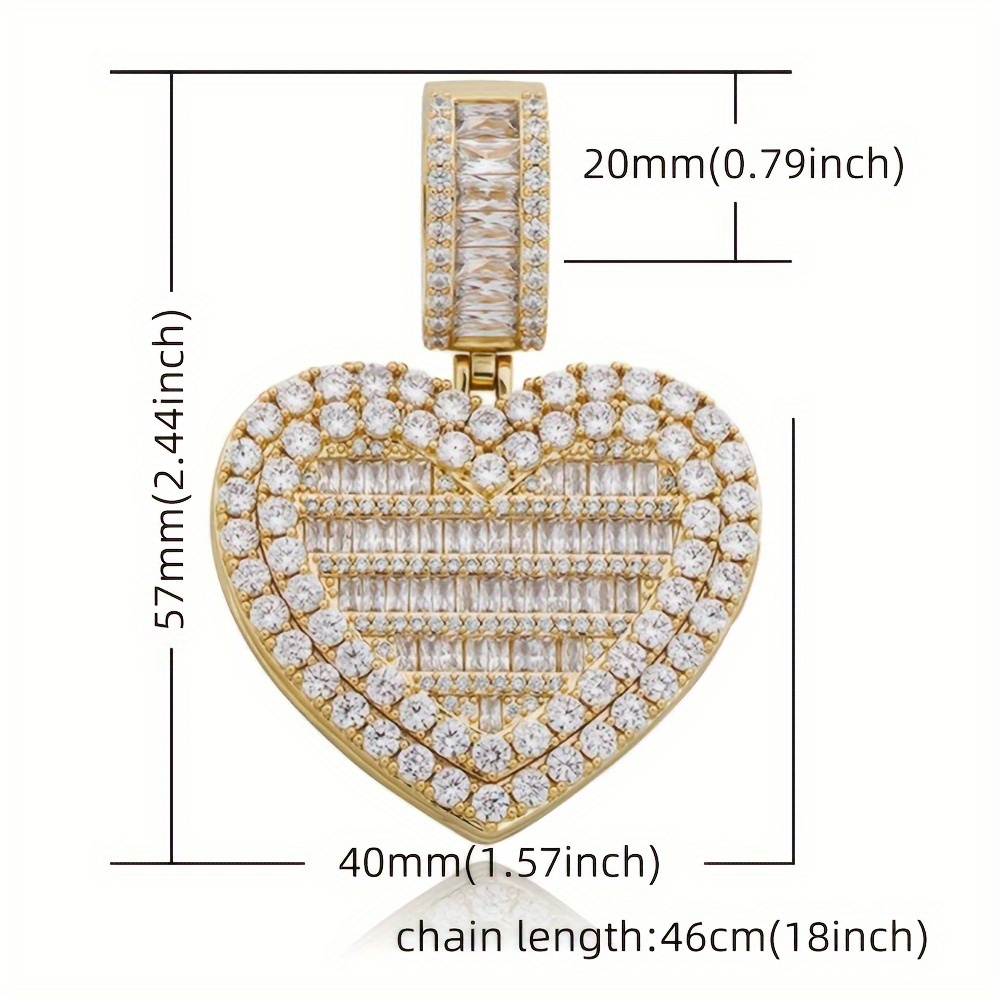 1pc iced out photo frame heart locket pendant with rope chain necklace accessories for men women