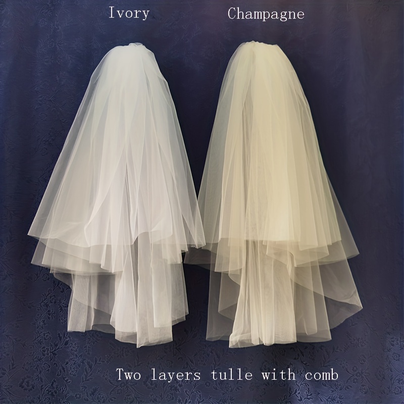 Eaytmo Women's Champagne Veils 2-Tier Bride Wedding Veil with Comb Short Hip Length Bridal Veil Soft Tulle Hair Accessories for Brides (Champagne)