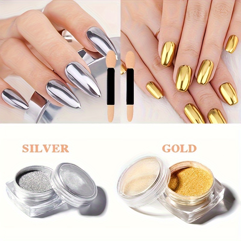 Solid Holographic Laser Powder Holo Golden Silver For Nails - Temu