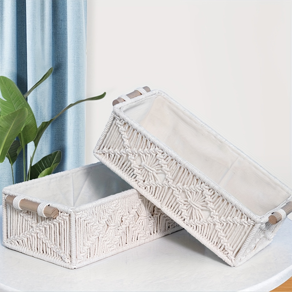 Macrame Storage Basket, Boho Decor Baskets For Organizing, Woven Decorative  Storage Box For Countertop, Toilet Paper Storage Container, Storage Basket  With Handle For Bathroom Decor - Temu