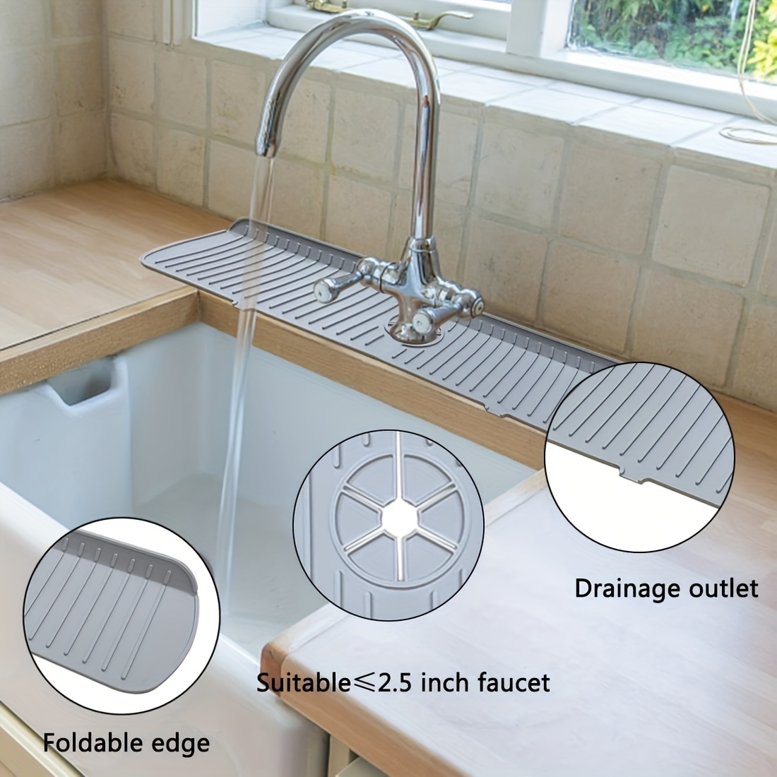 Faucet Splash Guard,Proof Silicone Drain Pad Sink Pad Silicone Faucet  Insulation Pad Drip Catcher for Sink Faucet, Bathroom & Kitchen Faucet Mat  (2)