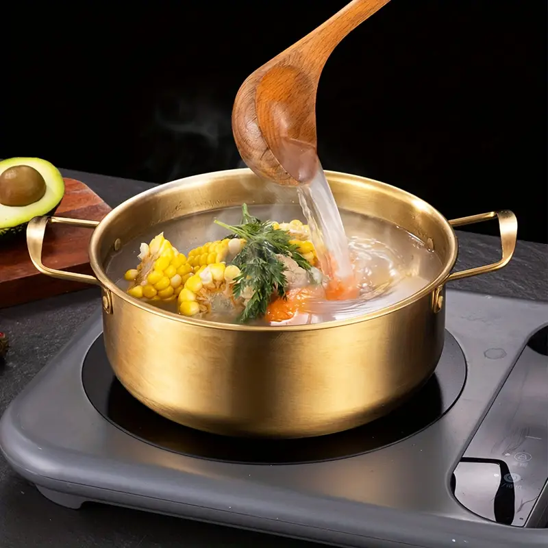 Korean Creative Stainless Steel Ramen Pot with Double Ear Non-Stick Kitchen  Seafood Dry Frying Pan