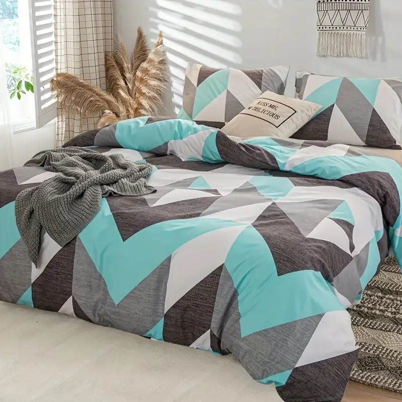 3pcs color block printed bedding set 1pc duvet cover 2pcs pillowcase without pillow core details 1