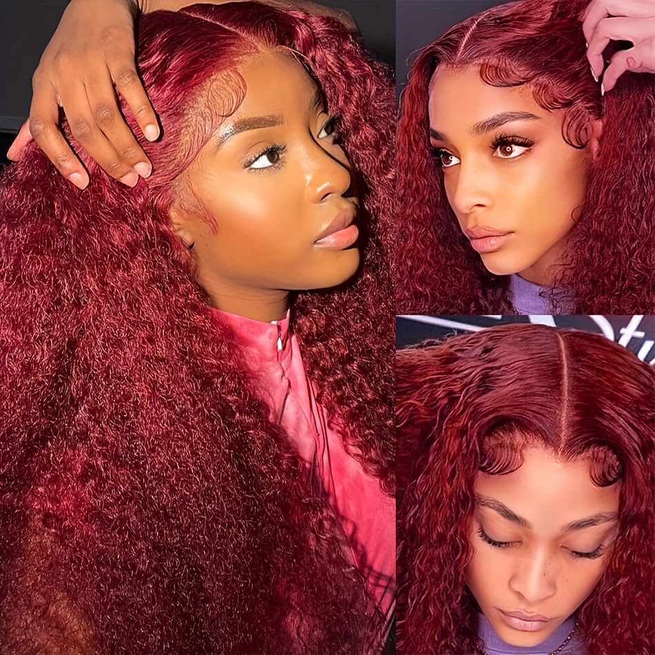 Burgundy Colored 99j Deep Wave Lace Front Wig 13x6 Human Temu