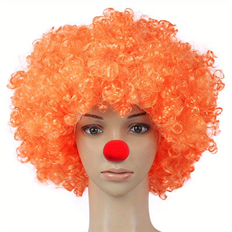 Funny Cool Eye Catching Afro Clown Wig With Clown Red Ball Nose