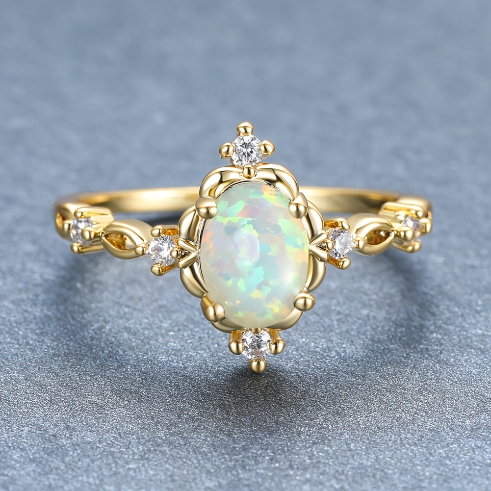 Women's Opal Oval Stone Engagement Ring, Charming Wedding Ring
