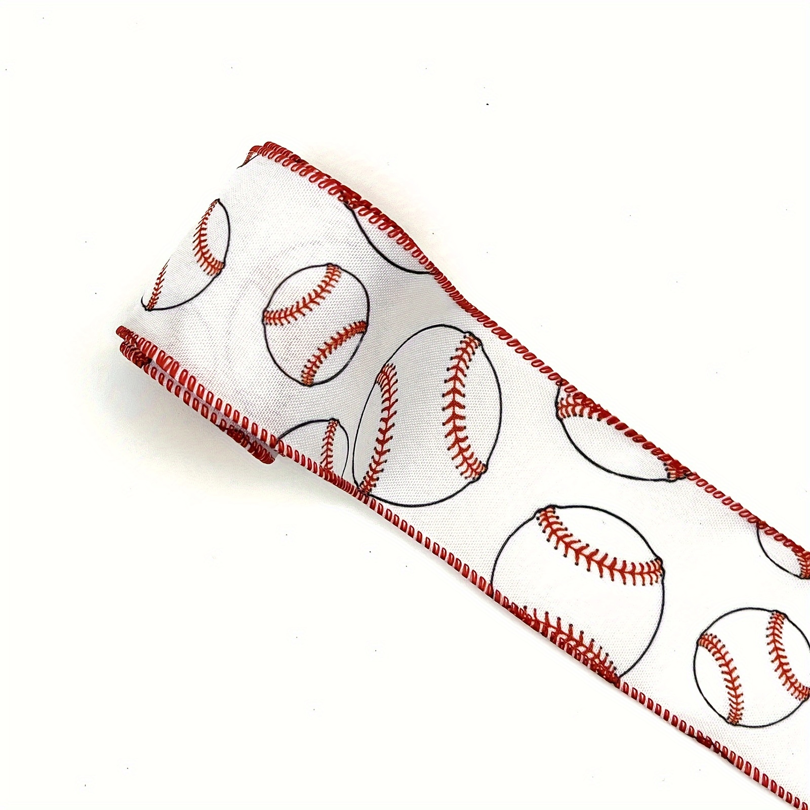 2 Rolls 20 Yards Baseball Ribbons Red White Wired Edge Fabric Ribbons 1.5  Inch Sport Stitching Satin Wired Ribbon for Present Wrapping DIY Crafts