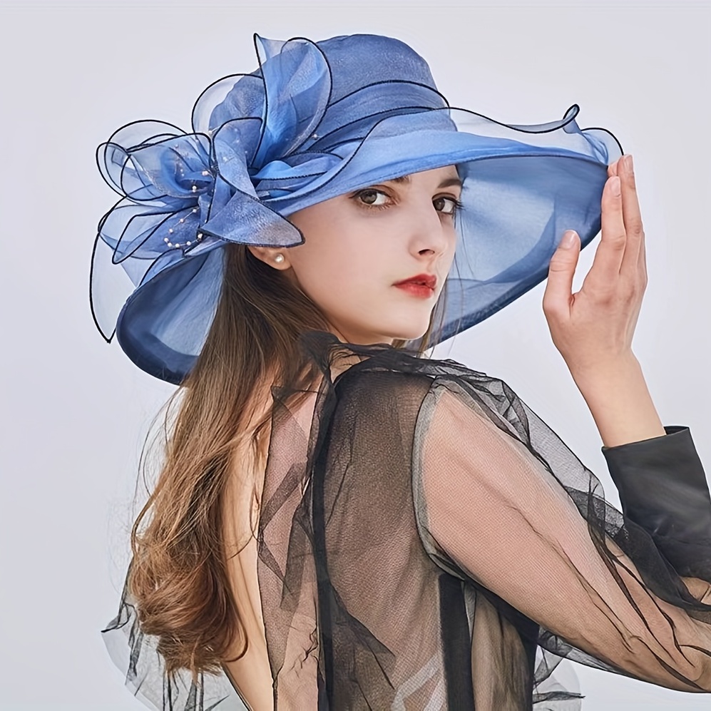 Wide Brim Organza Sun Hat Solid Derby Hat Mesh Breathable Lightweight UV Protect