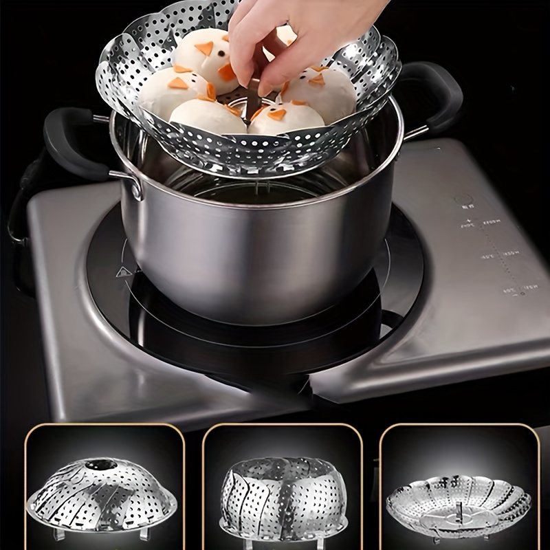 Steamer Basket, Stainless Steel Vegetable Steamer Basket Folding Steamer Insert for Veggie Fish Seafood Cooking Expandable to Fit Various Size Pot 5.9