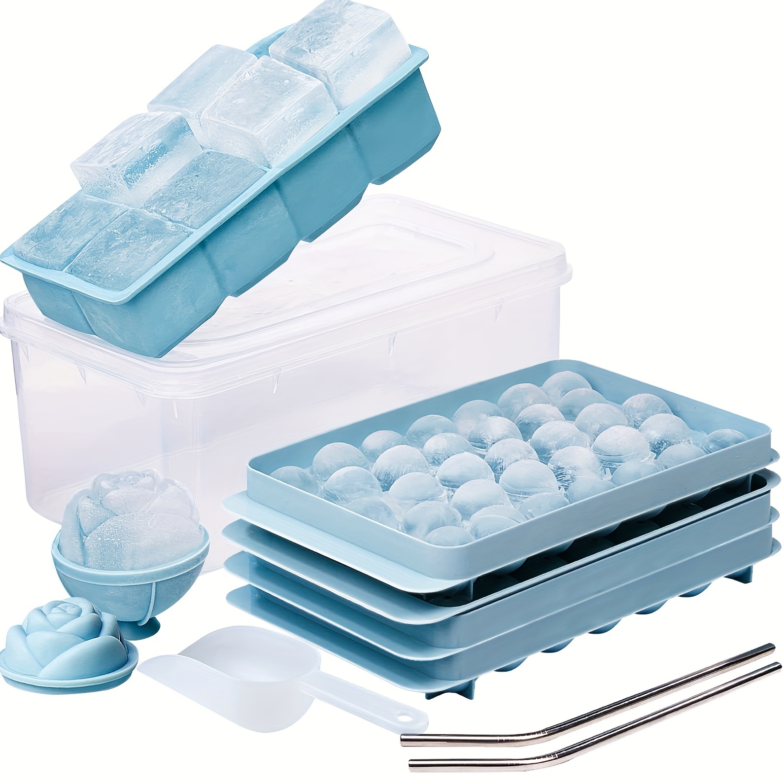 Blue Ice Trays Ice Bin Ice Scoop Mini Ice Cube Trays For - Temu