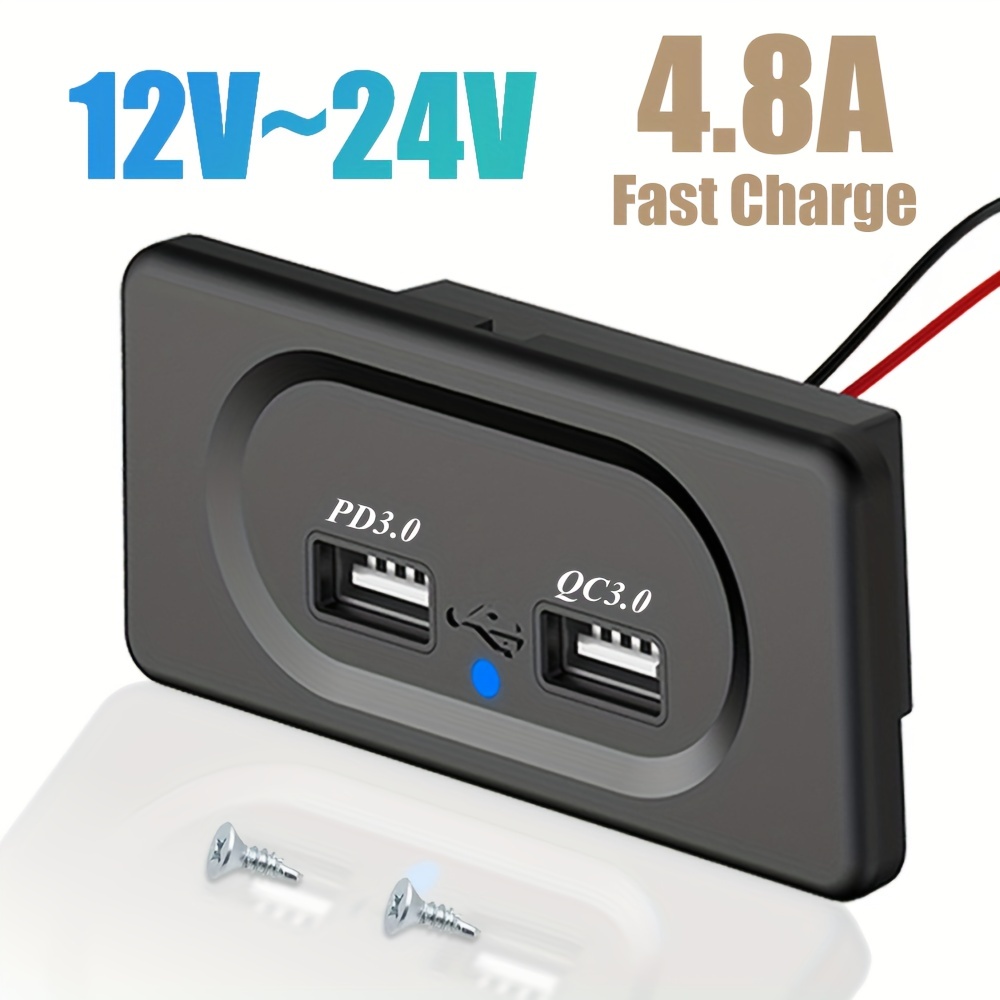 12V USB Socket: Dual Fast Charging 3.0 & PD Type-C (USB C) Waterproof Power  Socket Adapter Car Charger
