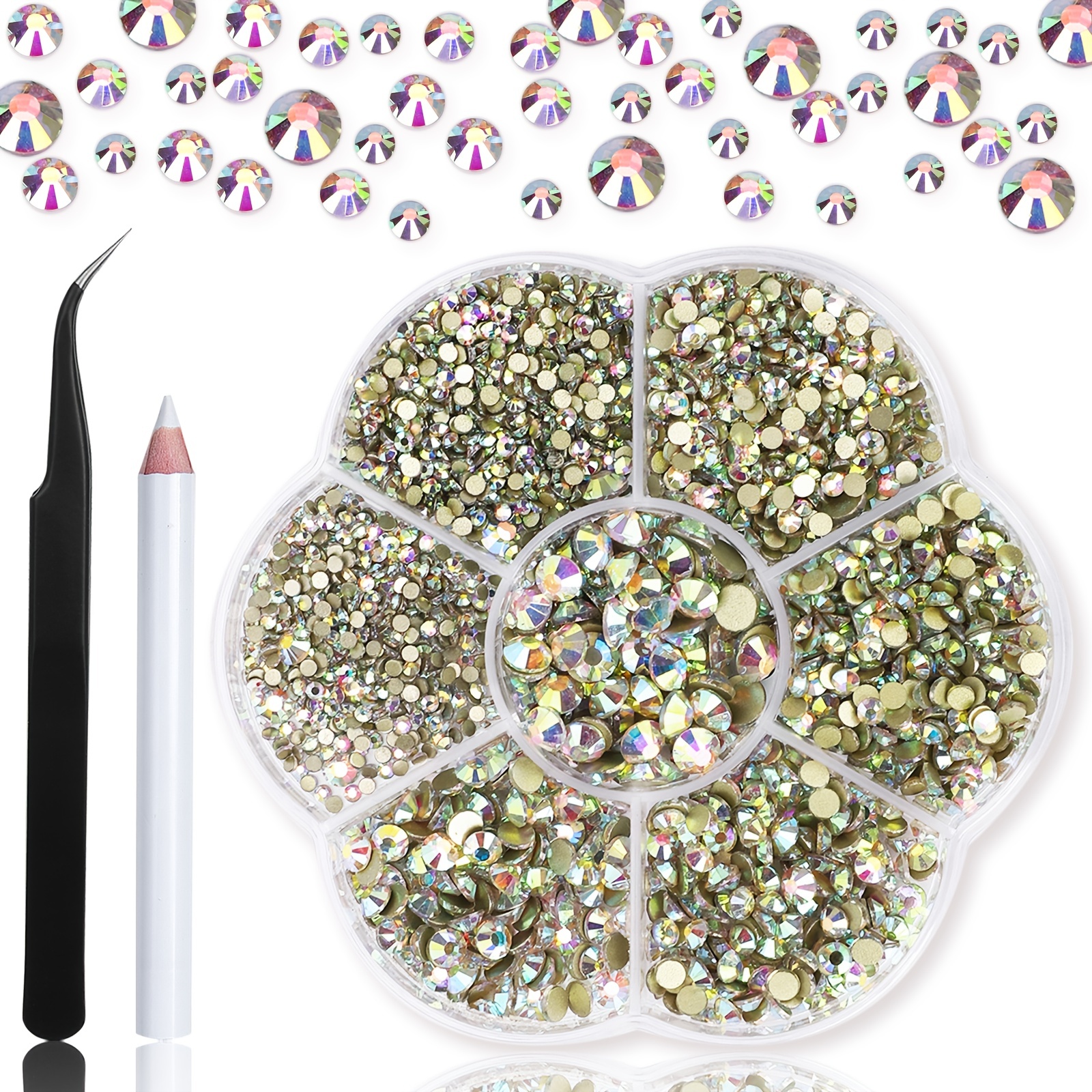Kit de diamantes de imitación para uñas con pinzas, 1440 piezas de piedras  preciosas de cristal blanco para uñas acrílicas 3D dorado y plateado