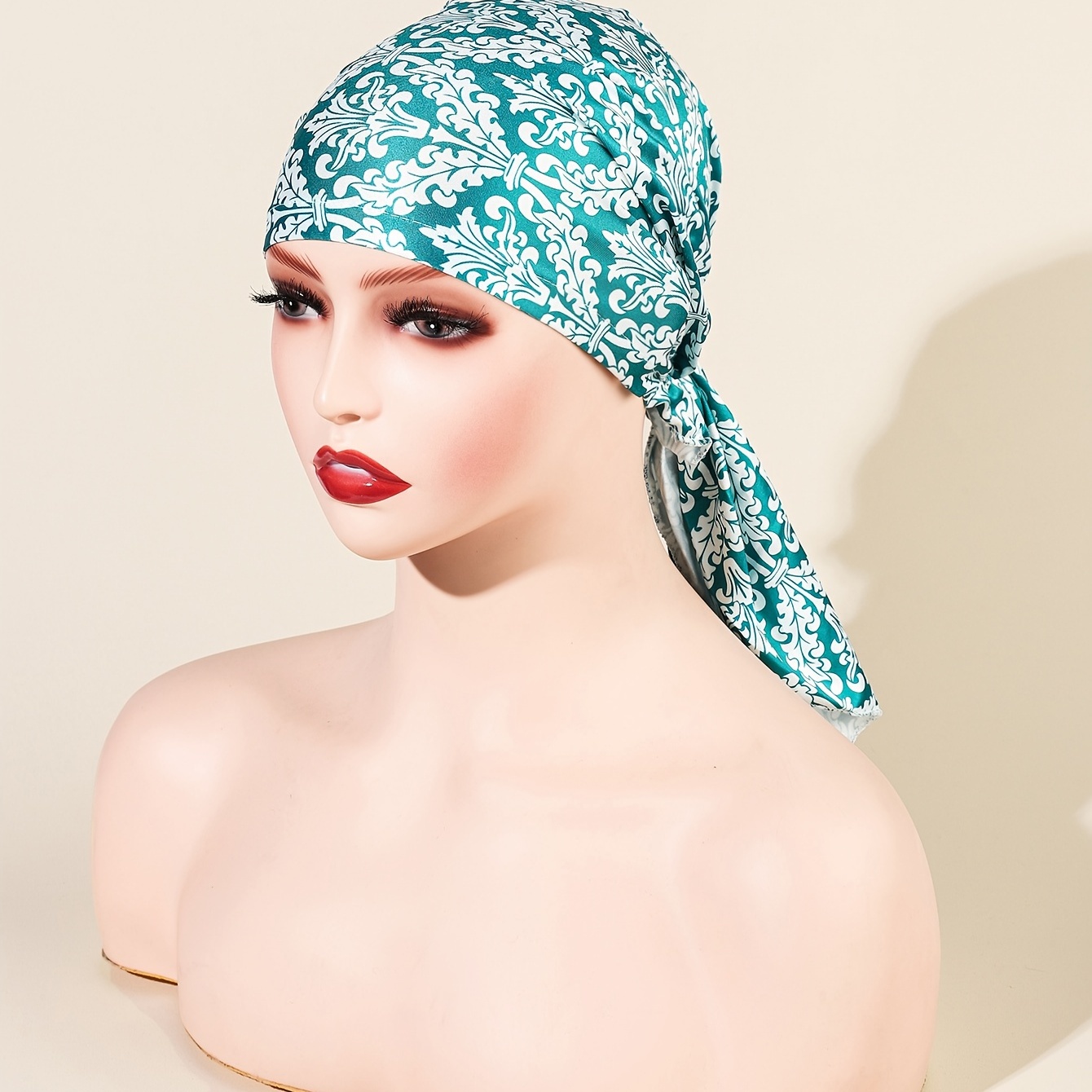 Green Vintage Print Cotton Bandana Womens Elastic Beanie - Temu