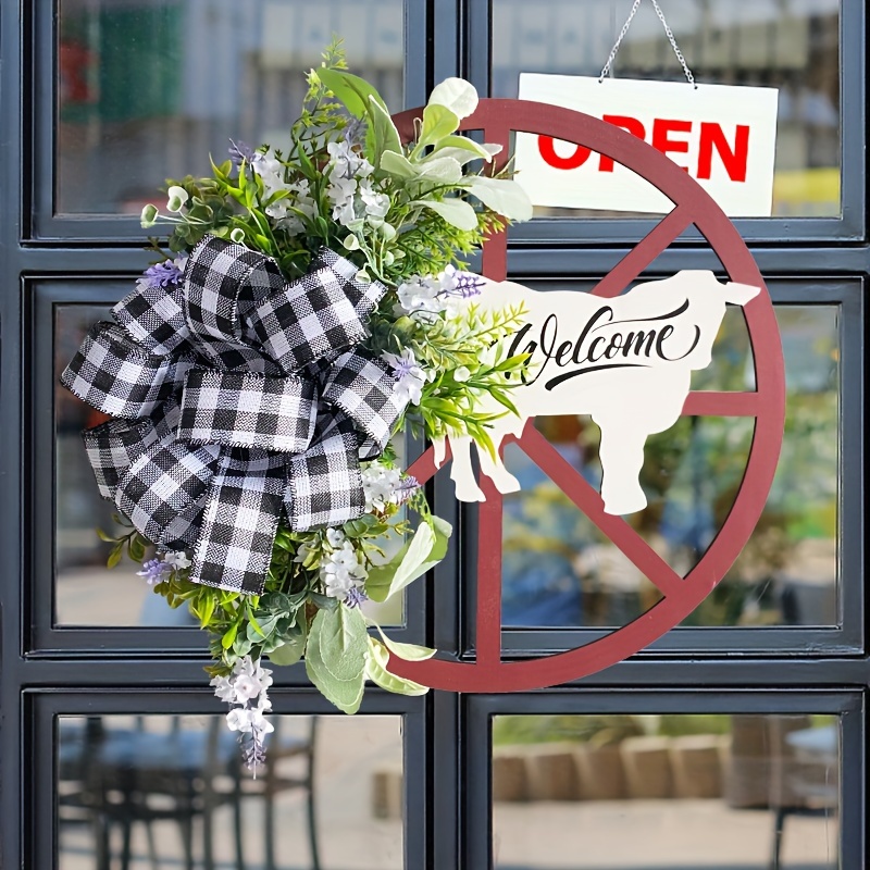 spring wreath for Front Door,Black and White Buffalo Plaid Kitchen Decor w/