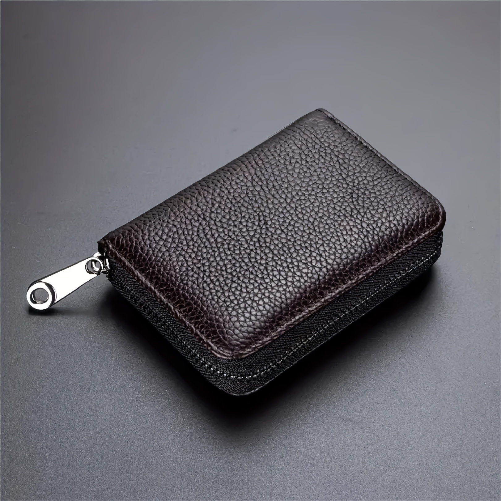 TEMU 1pc Tarjetero De Cuero Sintético Para Hombre, Cartera Con Cremallera Y 20 Ranuras Para Tarjetas