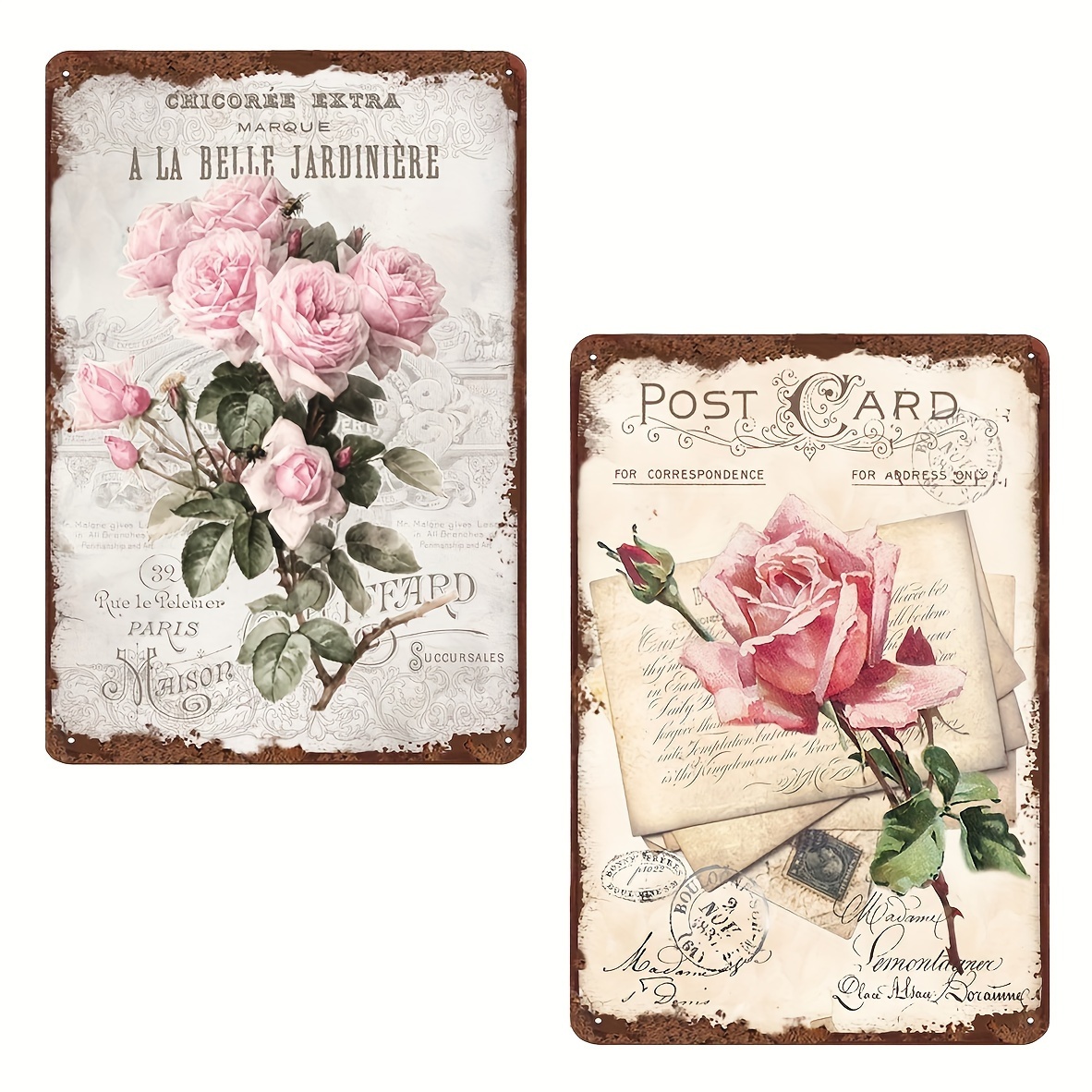 

2 Pc Metal Tin Sign Floral Vintage Tin Sign Wall Hanging Decoration Holiday Birthday Wall & Tabletop Decor Sign Home Porch Decorations 12*8 Inch Easter Gift