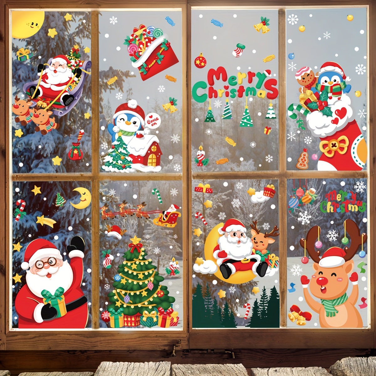 Christmas Santa Claus Stickers Snowflake Decoration Scene