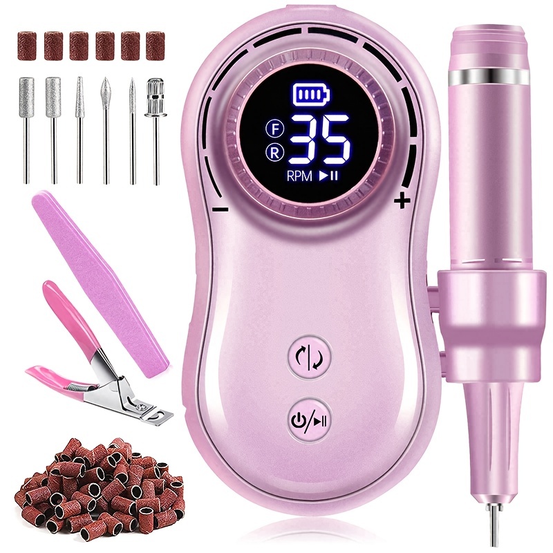 Professional Electric Nail Drill Machine, Portable Rechargeable 35000RPM  Nail Drill for Acrylic Gel Nails, Manicure Pedicure Polishing Shape Tools  for Home and Salon Use