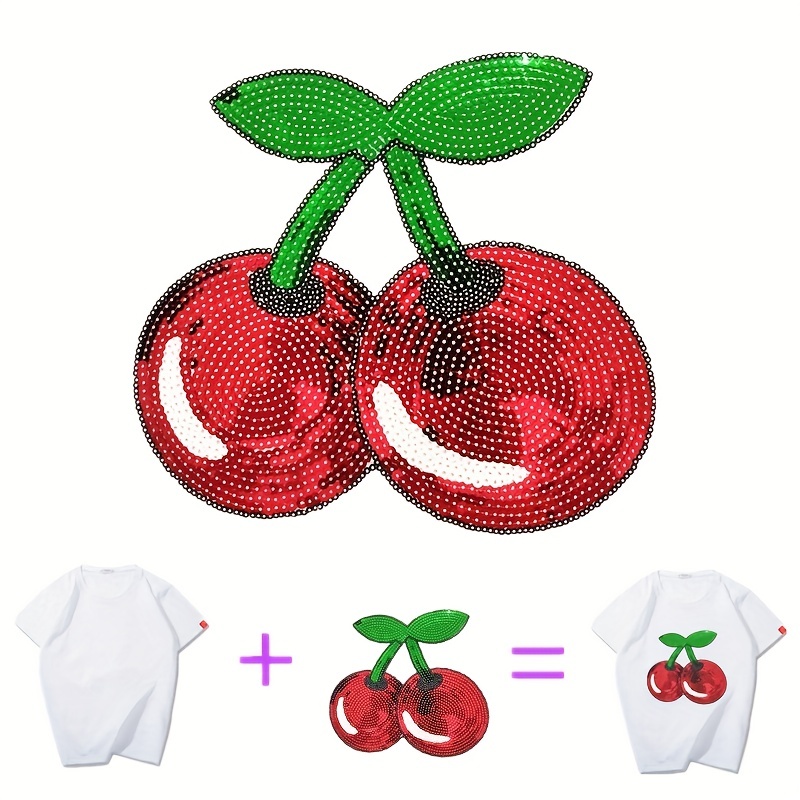 Cherry Iron-on Patches, Sequin Cherry Applique, Clothes Patches 