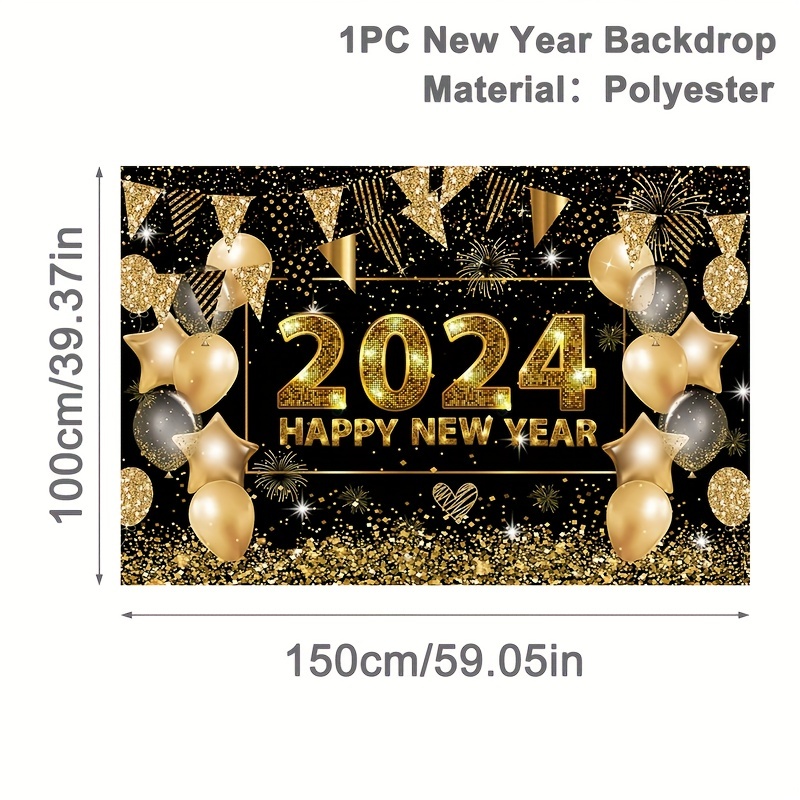 Happy New Year 2023 Backdrop Clock Firework Party Decor