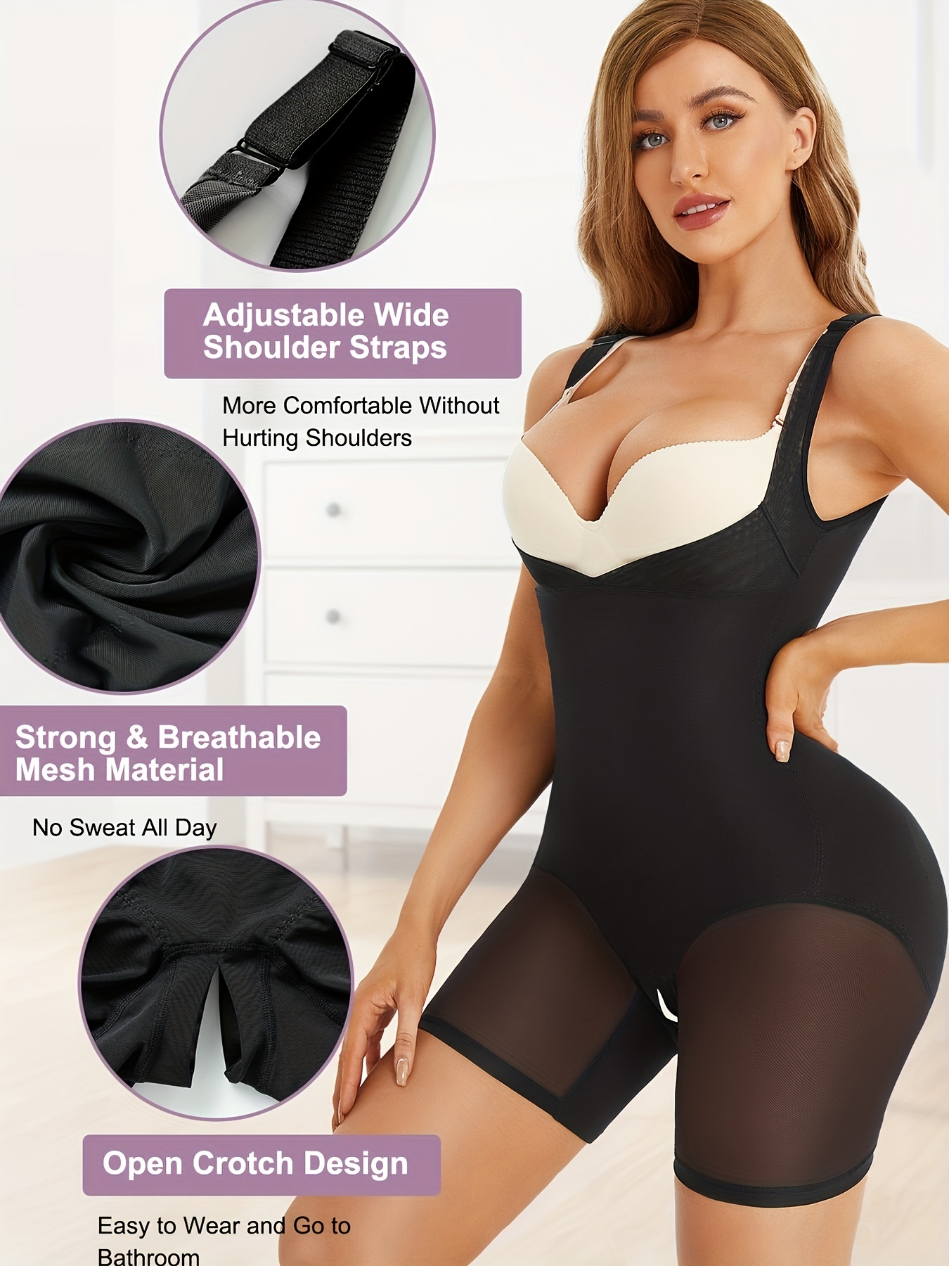 women's Shapewear Adjustable Shoulder Strap With Strong Compression  Slimming Bodysuit Women Lace  size L Color Lavender