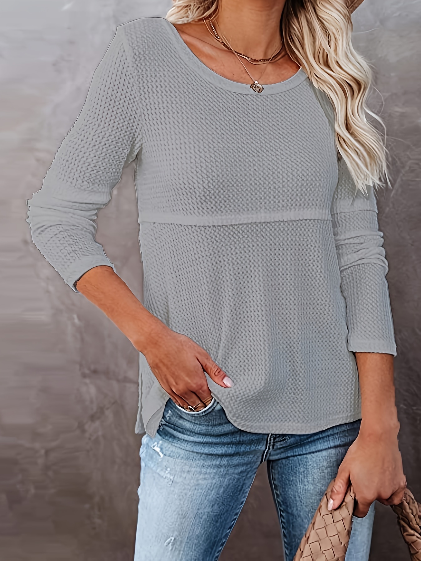 Women's Casual Long Sleeve Round Neck Sweater Back Cut-Out Detail,  H-Silhouette Regular Fit, Machine Washable Winter Top for Layering Casual 