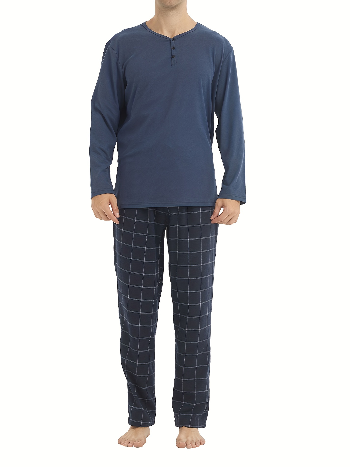 LANBAOSI Flannel Pajamas for Men Set Long Sleeve Soft Cotton Loungewear  Sleepwear Plaid Shirt Pants Pjs Top Bottom