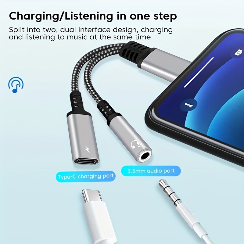 Adapter USB C to 3.5mm Audio - Charger 2 in 1 USB C to Aux and Charger  Adapter - PD 60W Fast Charging Dongle Cable Cord, Compatible with Samsung