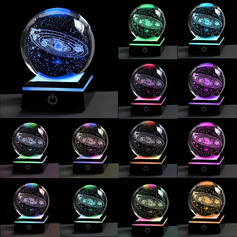 1pc small   system crystal ball with touch led base planets   night light for home decoration gift for astronomy lovers educational space   15in Product details 1