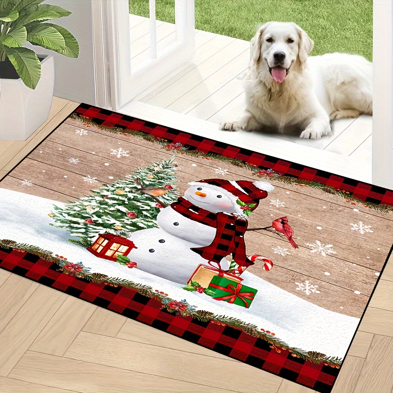 1pc Christmas Snowman Printed Kitchen Floor Mat, Polyester Anti-slip  Decorative Mat For Christmas