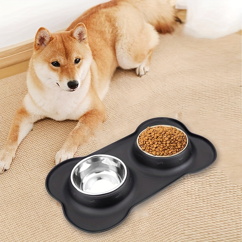 Dog Double Bowls, Stainless Steel Dog Feeder Bowls With No-spill