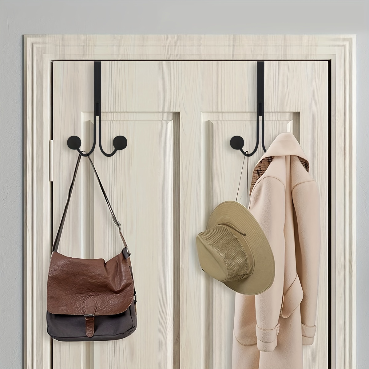Over The Door Hooks Hanging Coat Rack, Back Of Door Storage Organizer For  Bathroom, Kitchen, Bedroom, Black (for Doors) - Temu Australia
