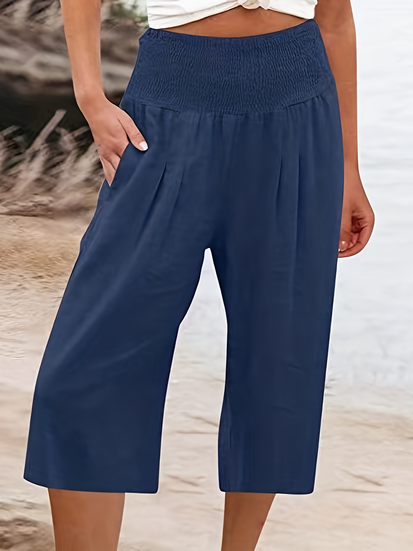 Pantalones Capri Sólidos Con Cordón, Pantalones Casuales Versátiles Para  Uso Diario, Ropa De Mujer
