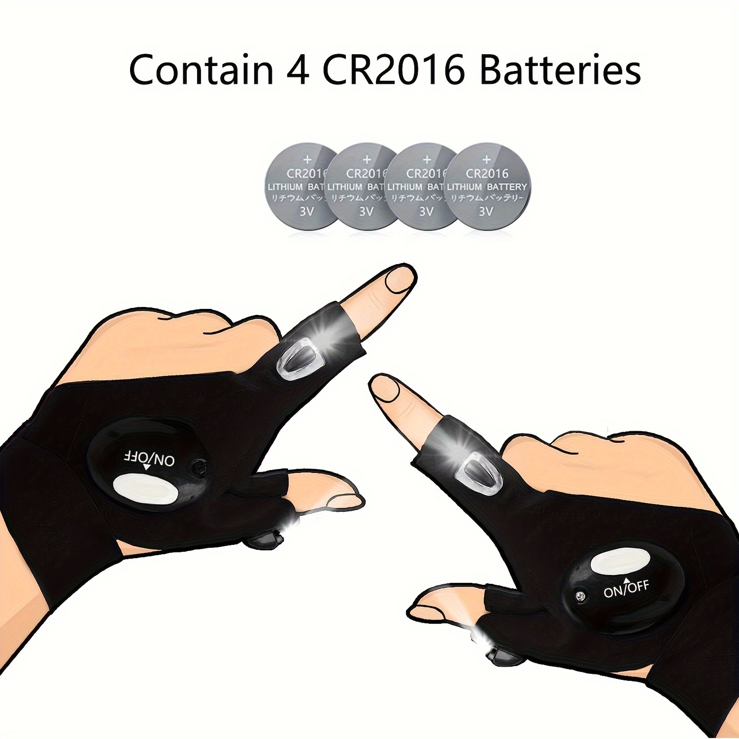 Led Flashlight Gloves cr2016 Battery Powered (battery - Temu