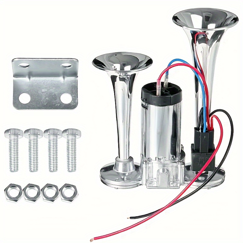 12V 150dB Air Horn, Super Loud Double Trumpet Airhorn Kit with