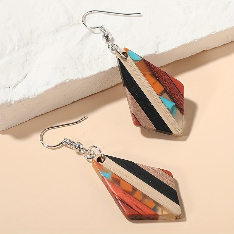 

Simple Geometric Acrylic & Wood Splice Design Dangle Earrings Elegant Style Creative Female Gift