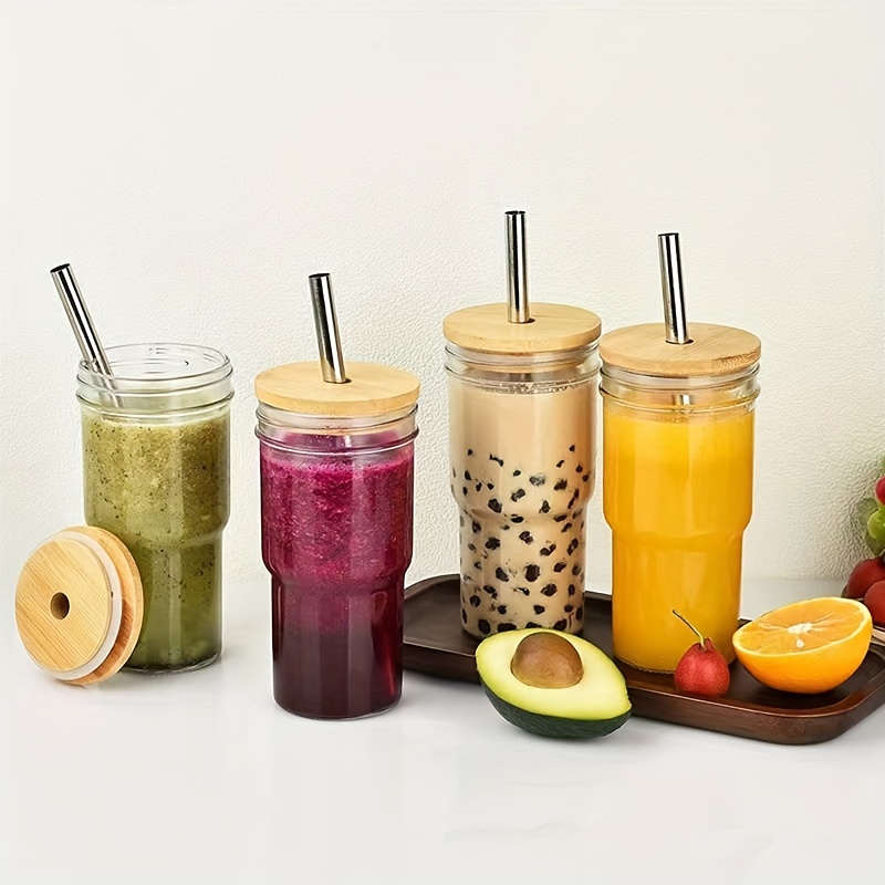 Glass Water Cup with Straw and Lid and Filter, Lids Water Bottle, Iced  Coffee Cup Reusable, Wide Mouth Fruit Cup 