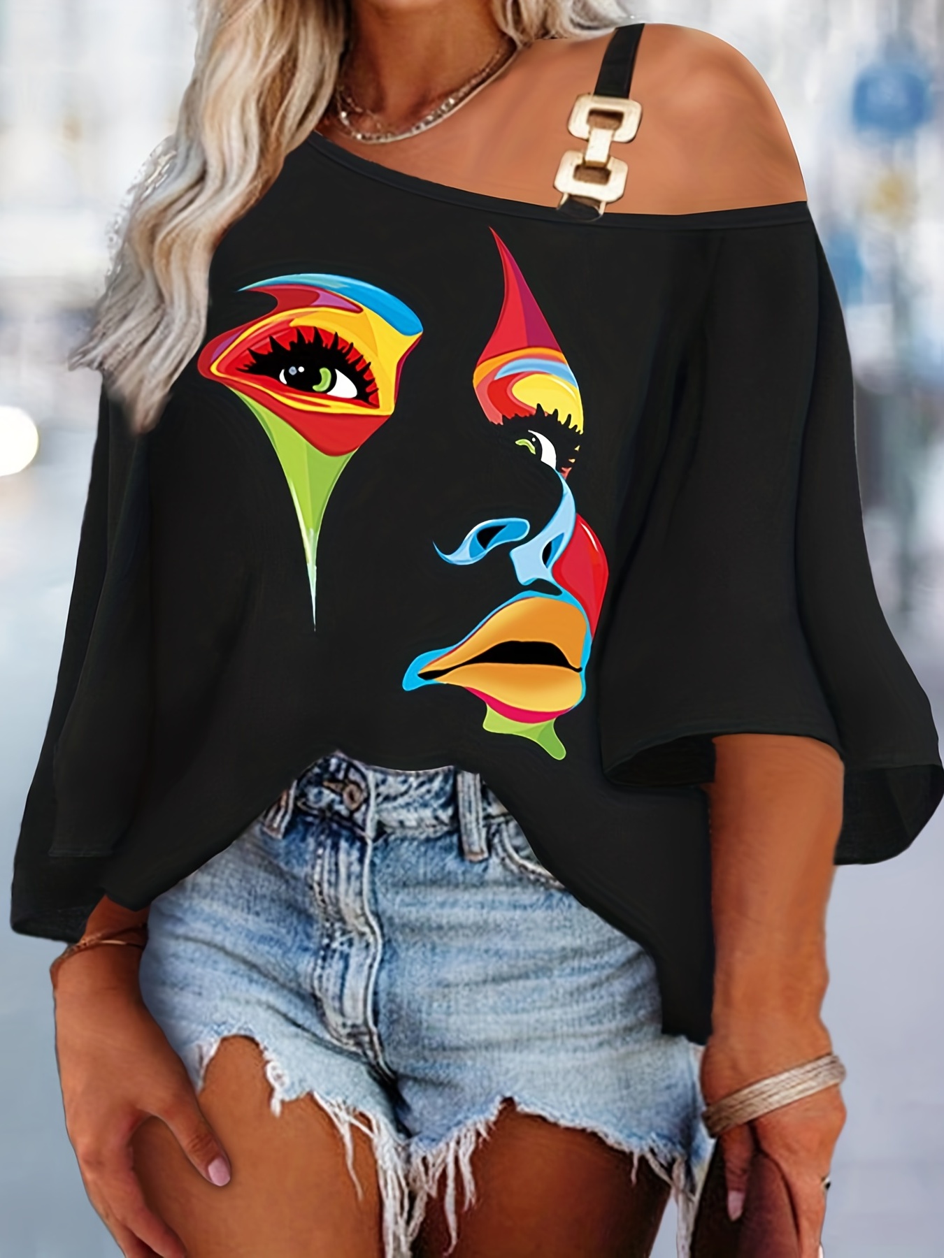 maglietta casual taglie forti stampa astratta figura Temu Italy