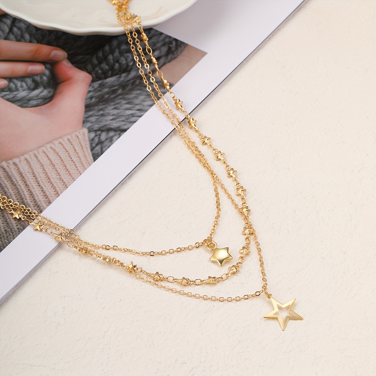 Simple Star Chain Necklace Hollow Star Design - Temu