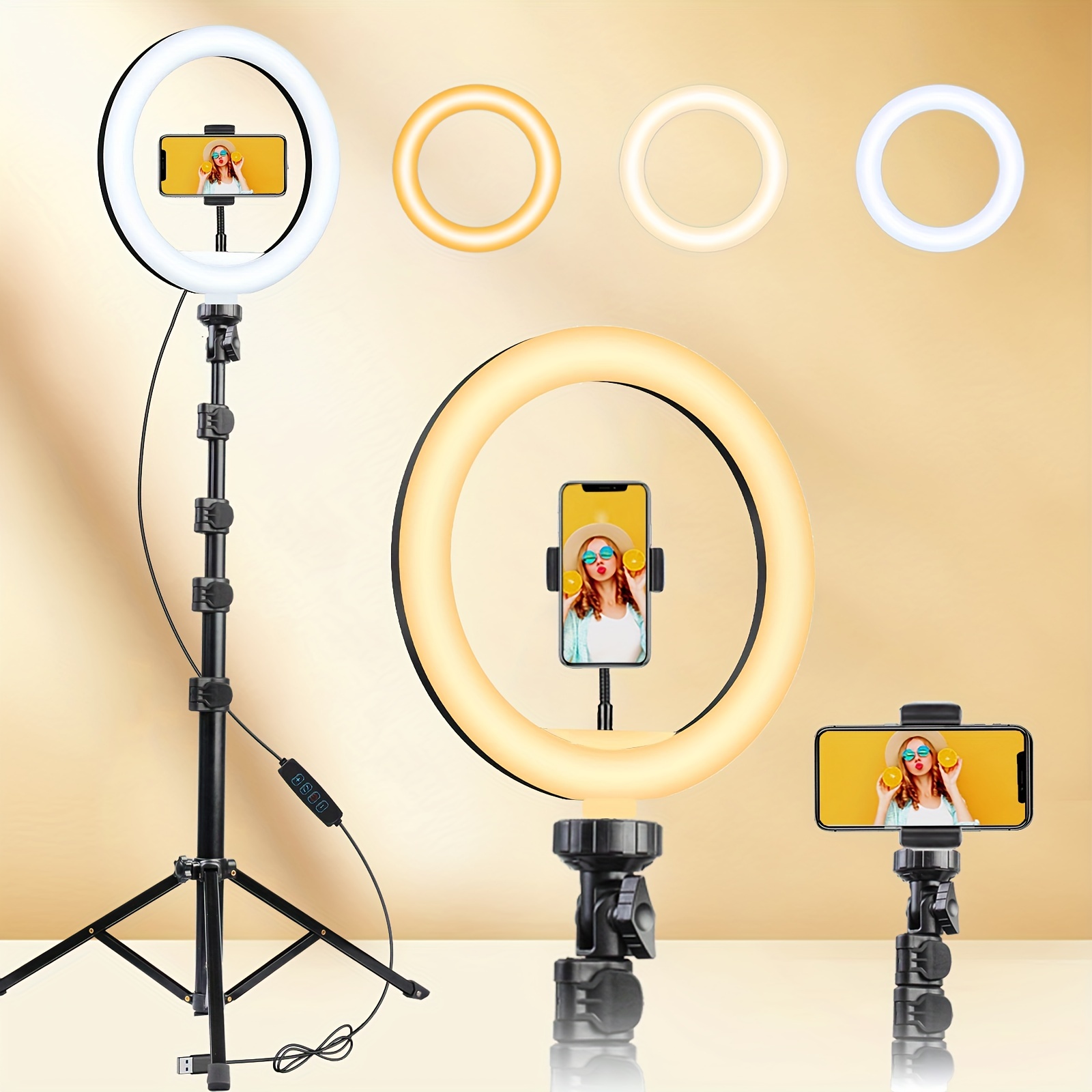 Anillo de luz de 12 pulgadas con soporte de trípode extensible de 63  pulgadas, anillo de luz para selfie con soporte para teléfono y control  remoto