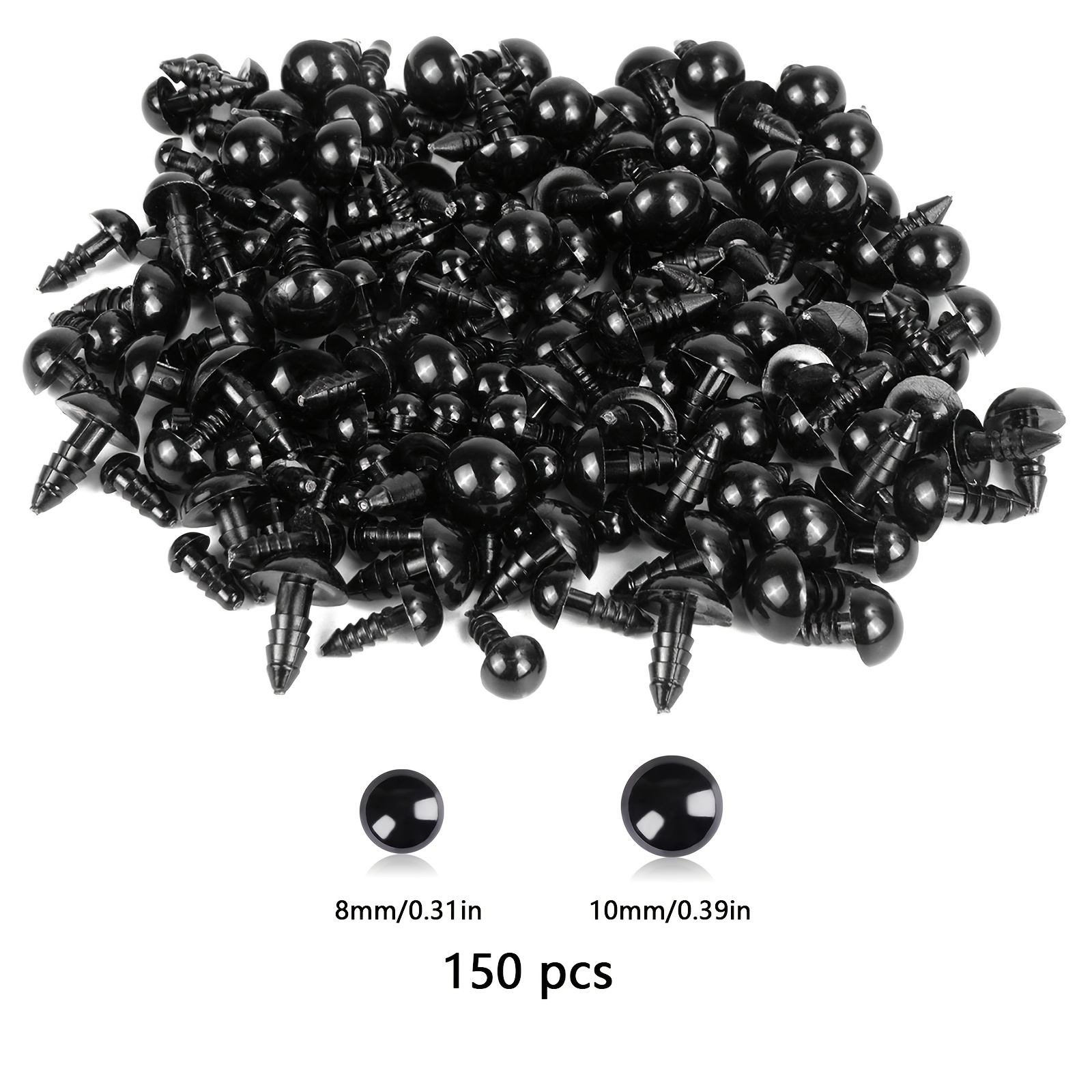 200Pcs 10mm Safety Eyes for Crochet Plastic Black Safety Eyes for Stuffed  Animals Craft Eyes with Washers 