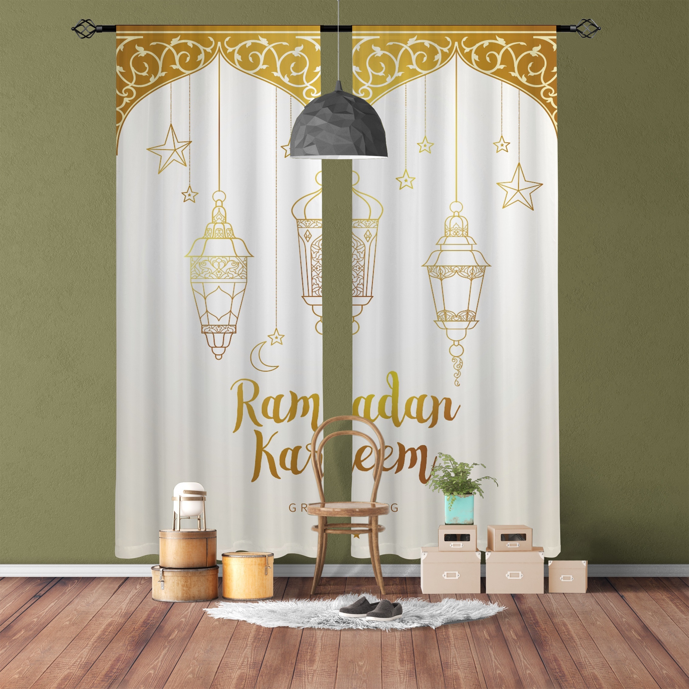 

2pcs, Ramadan Festival Hanging Lights Star Printed Translucent Curtains, Multi-scene Polyester Rod Pocket Decorative Curtains For Living Room Bedroom Home Decor Party Supplies