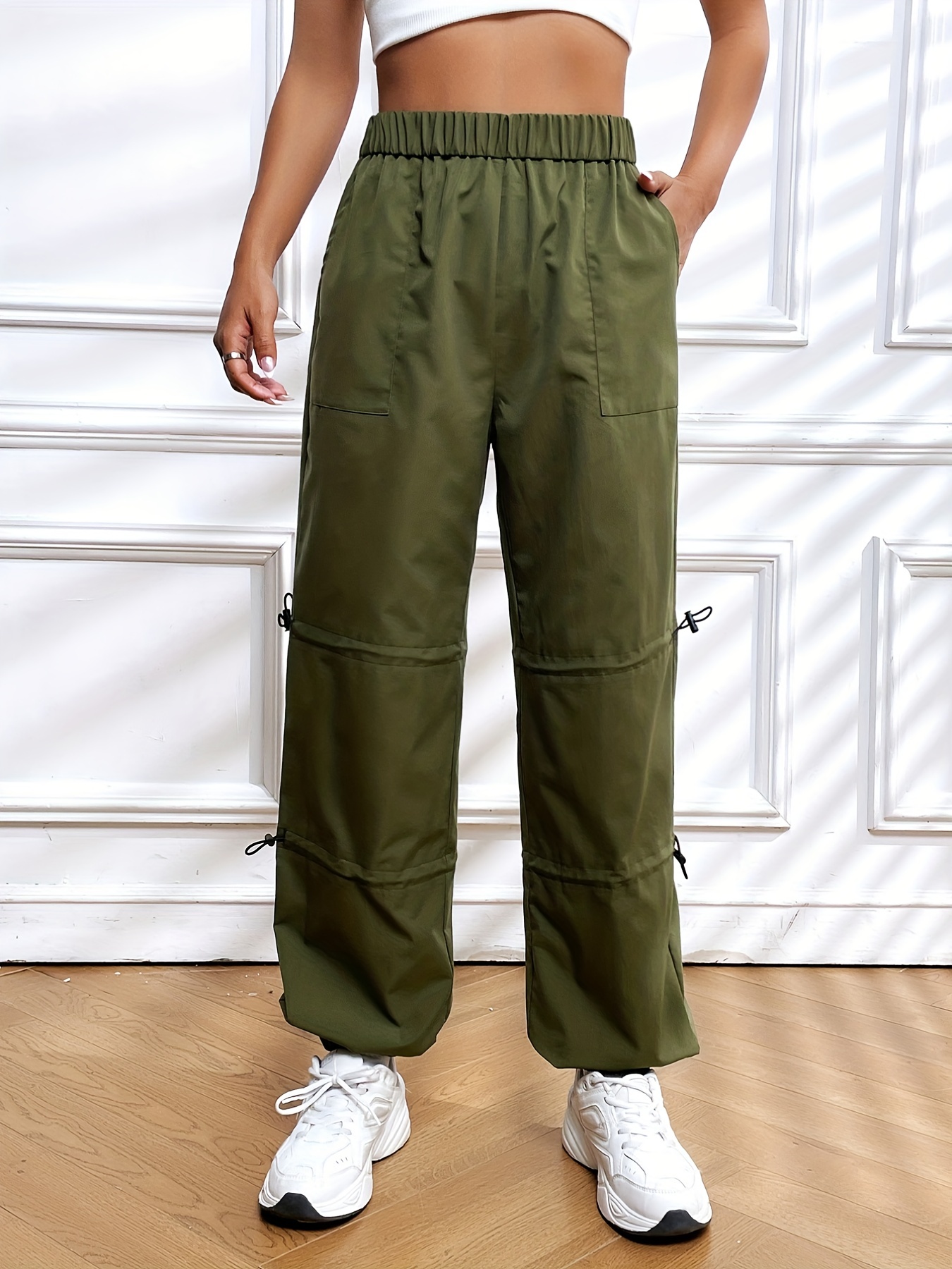 Teens Girls Trend Armygreen Cargo Pants Elastic Waist Flap - Temu