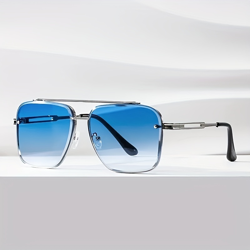 2023 New European and American Fashion Double Beam Trimming Metal Square Frame Sunglasses Men's Trend Street Shooting Sunglasses,Sun Glasses,Temu