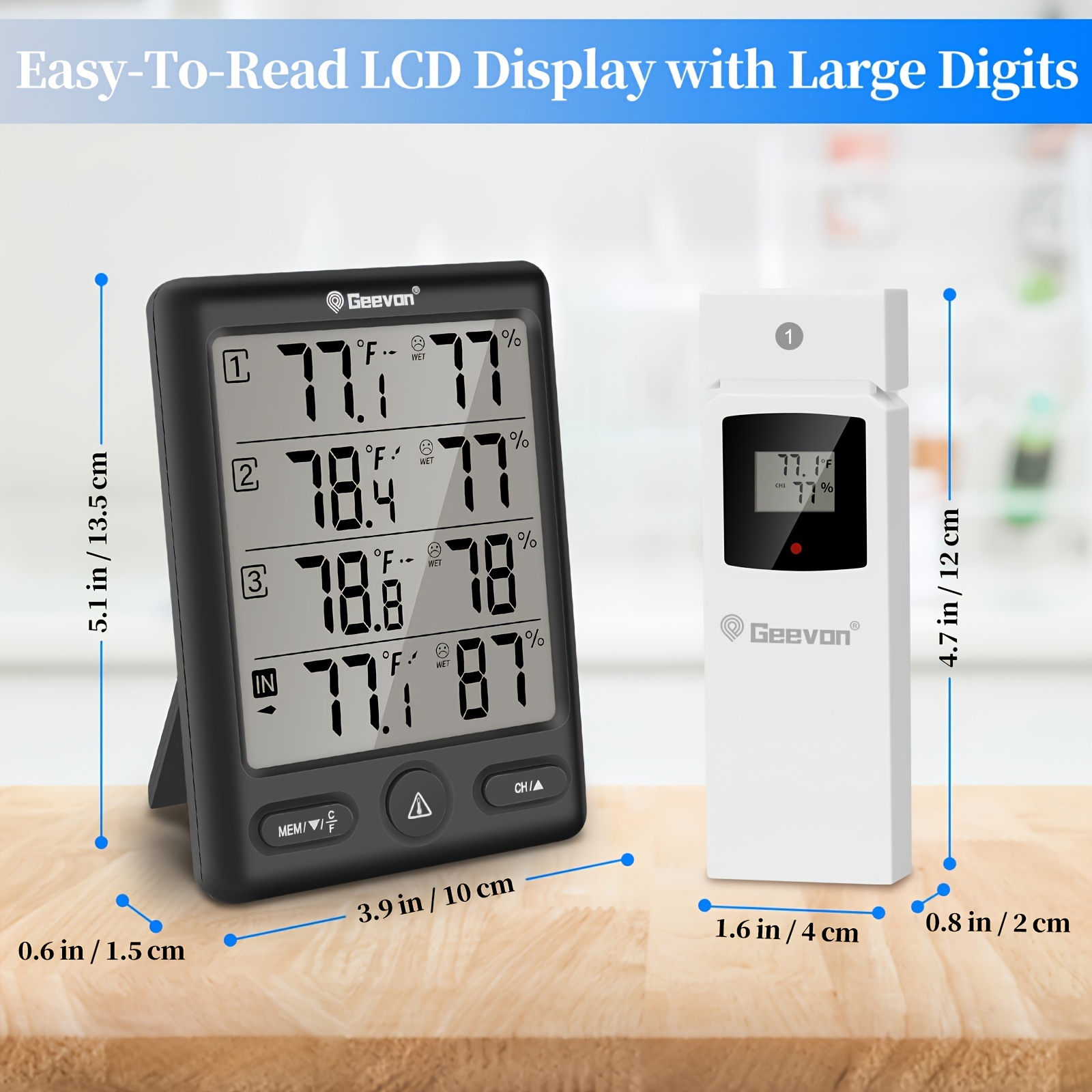 Indoor Outdoor Thermometer Digital Hygrometer Large Display