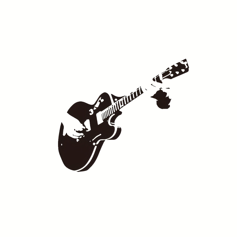 Image of Diy Vinyl Guitar Music Wall Sticker, , Reusable Cartoon Decal For Living Room And Bedroom Decor, Guitar Decor