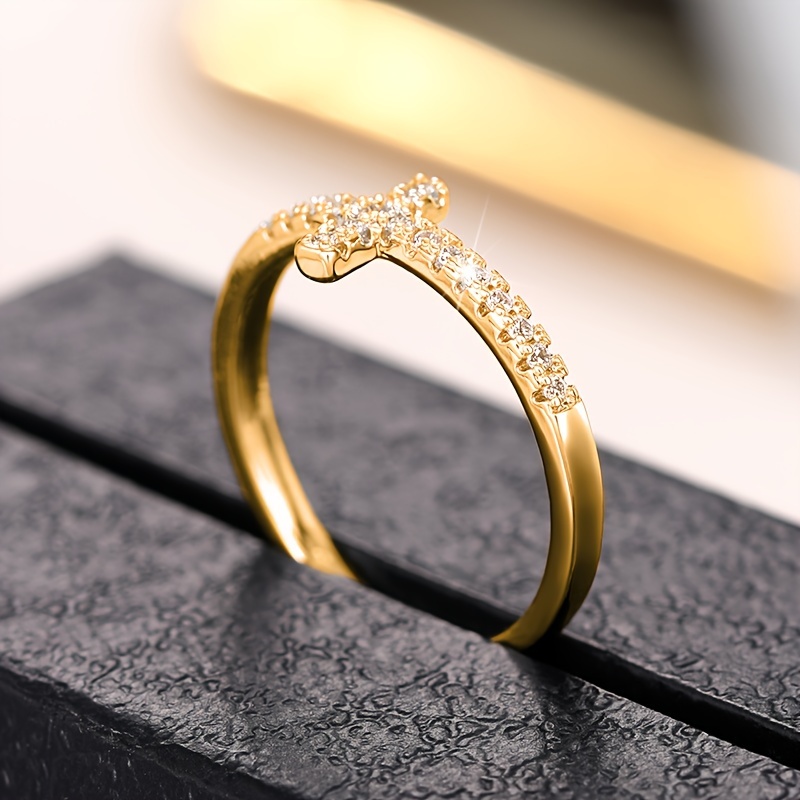 A Stylish And Minimalist Cross Ring for Women Featuring Micro-Set Zirconia Stones Perfect for Daily Wear Casual Parties Engagements Weddings And As a Commitment Gift