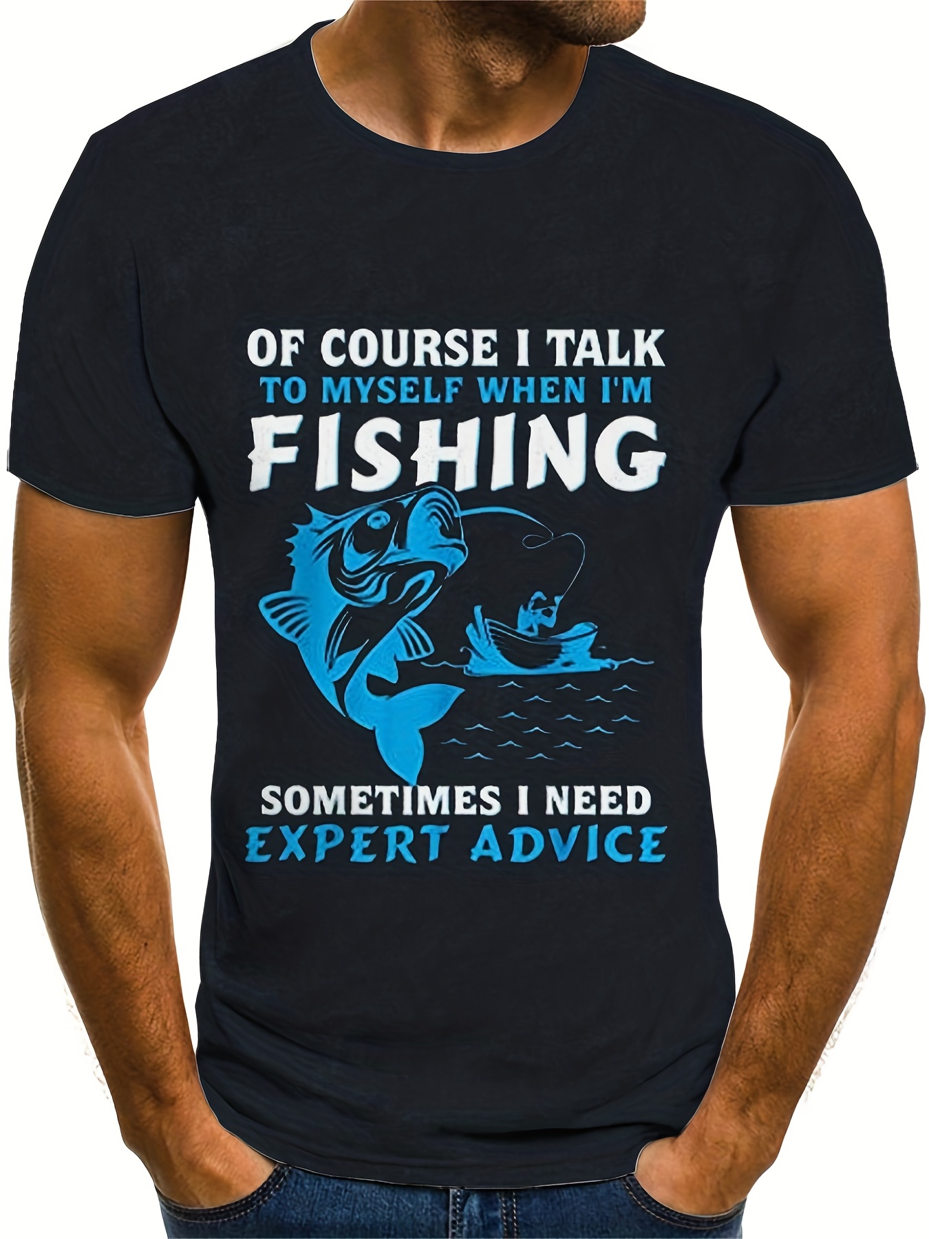 Fishing Funny Cartoon Print Men's Trendy Short Sleeve T - Temu New