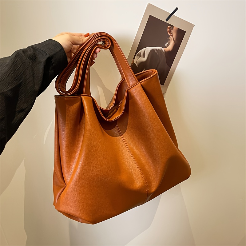 Solid Color Padded Tote Bag All match Classic Shoulder Bag - Temu