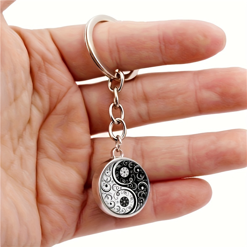 fashion diy double sided spherical keyring keychain black Temu